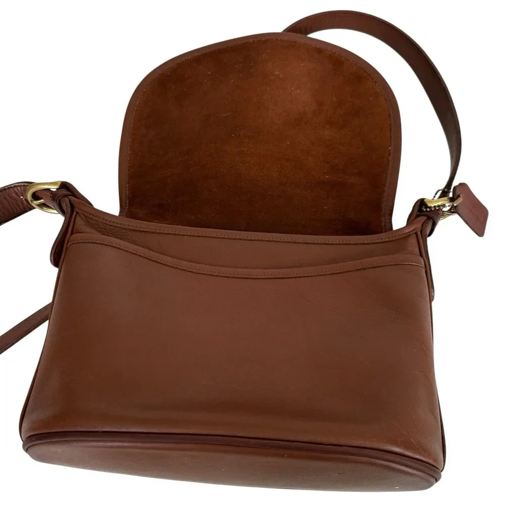 Vintage Coach 4150 Fletcher Flap Brown Leather Shoulder Bag Brass Hardware - Picture 6 of 15